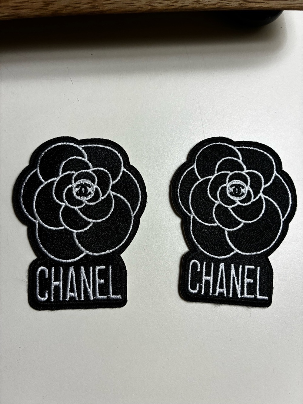 Iron on Black & White Camellia Embroidered fashion patches- set of 2